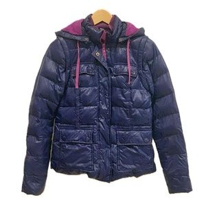 Boden Blue Puffer Jacket with Pink Accents
